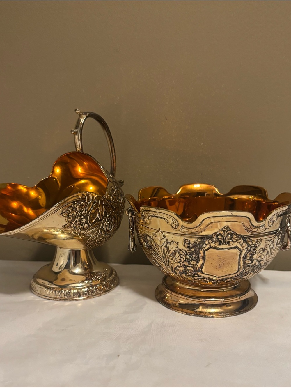 Ornate Gold-Washed Victorian Style Sugar Skuttle & Waste Bucket